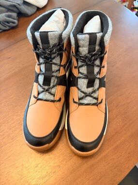 Tan and Gray High-Top Winter Sneakers